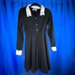 1X - Rebdolls Women's Black Long Sleeve Collared Wednesday Addams Style Dress